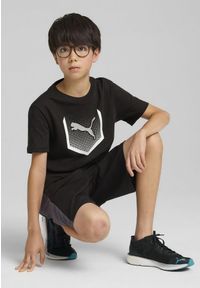Puma - Młodzieżowa koszulka Active Sports z grafiką PUMA Black. Kolor: czarny. Materiał: guma. Wzór: nadruk