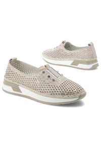 Półbuty damskie Vinceza, cholewka ze skóry naturalnej z metalicznym połyskiem wsuwany fason z zabudowanym przodem, beżowe, 93226. Okazja: na co dzień. Kolor: beżowy. Materiał: skóra. Szerokość cholewki: normalna. Wzór: ażurowy. Styl: elegancki, casual #5