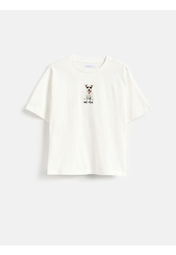 Reserved - T-shirt z nadrukiem - złamana biel. Materiał: bawełna. Wzór: nadruk