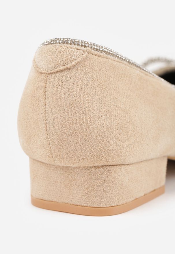 Born2be - Beżowe Balerinki na Płaskiej Podeszwie z Kokardą i Cyrkoniami Evalyra. Okazja: na co dzień. Kolor: beżowy. Wzór: aplikacja. Obcas: na płaskiej podeszwie. Styl: casual, wizytowy. Wysokość obcasa: niski