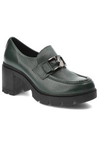 Oliwkowe Półbuty Lemar Damskie Wygodne Obuwie. Okazja: na co dzień. Zapięcie: klamry. Kolor: zielony. Materiał: skóra. Obcas: na obcasie. Styl: casual, elegancki. Wysokość obcasa: średni