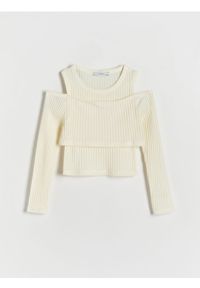 Reserved - Bluzka z odkrytymi ramionami - kremowy. Kolor: kremowy. Materiał: bawełna, dzianina #1