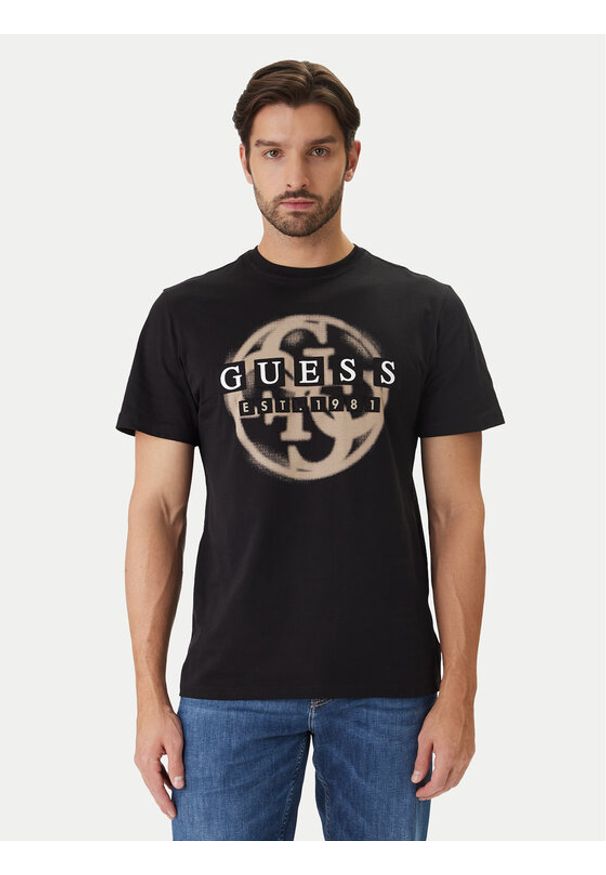 Guess T-Shirt M6GI09 K2989 Czarny Regular Fit. Kolor: czarny. Materiał: bawełna