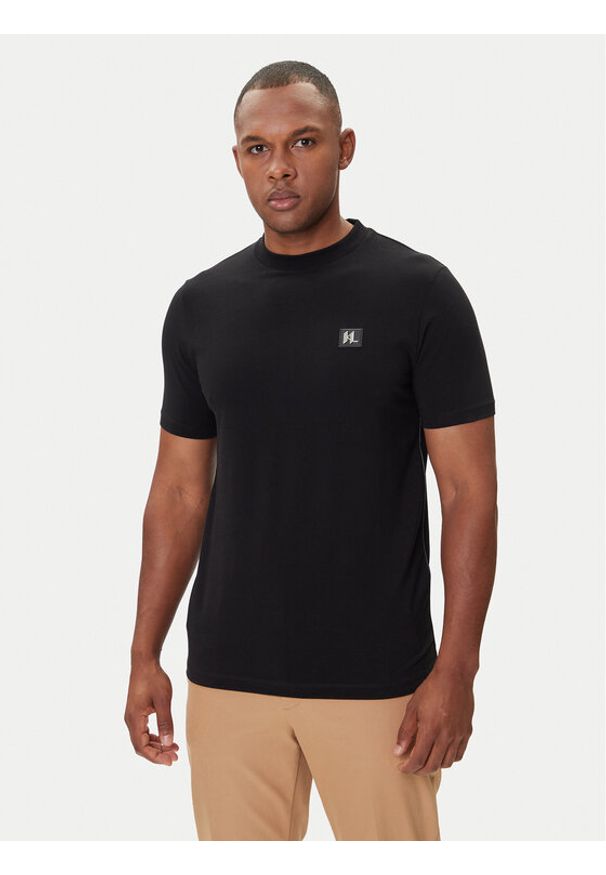 Karl Lagerfeld - KARL LAGERFELD T-Shirt 755050 554221 Czarny Regular Fit. Typ kołnierza: dekolt w karo. Kolor: czarny. Materiał: bawełna