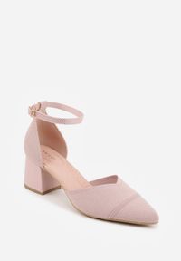 Born2be - Różowe Strukturalne Czółenka VICES na Słupku z Paskiem wokół Kostki Kallimei. Okazja: na co dzień, na spotkanie biznesowe. Zapięcie: pasek. Kolor: różowy. Materiał: jeans. Obcas: na słupku. Styl: casual, biznesowy, elegancki #6