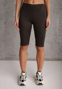 Renee - Brązowe Szorty Bikery High Waist z Wyszczuplającym Pasem Briarrose. Okazja: na co dzień. Stan: podwyższony. Kolor: brązowy. Materiał: len. Styl: sportowy, casual #3