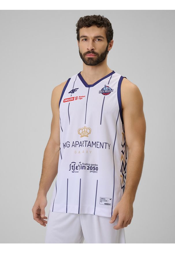 4f - 4F Koszulka meczowa replika domowa z sezonu 2025/26 męska 4F x King Szczecin - biała S. Kolor: biały. Materiał: materiał. Wzór: nadruk. Sport: fitness, koszykówka
