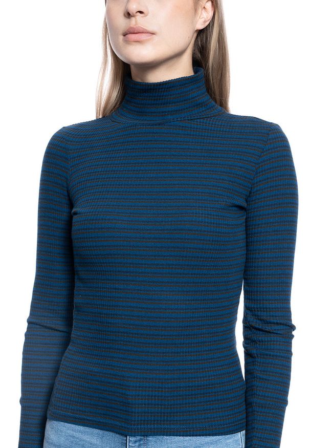 Lee - DAMSKI GOLF LEE LS STRIPED RIB TEE WASHED BLUE L40SYLLR 112108738. Typ kołnierza: golf