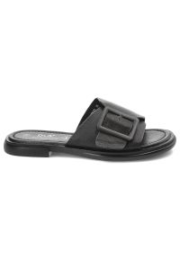 Czarne Klapki S.Barski Wsuwane Modne Obuwie Damskie. Kolor: czarny. Materiał: materiał. Styl: klasyczny, elegancki #5