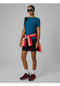 4f - 4F Koszulka trekkingowa regular szybkoschnąca damska - turkusowa XS. Okazja: do pracy. Kolor: turkusowy. Materiał: tkanina, włókno. Długość rękawa: raglanowy rękaw. Długość: długie. Sezon: lato #2