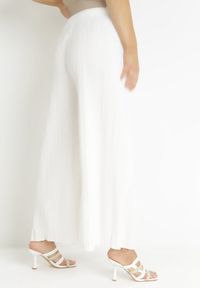 Born2be - Białe Szerokie Spodnie z Plisowanej Tkaniny z Gumką w Pasie Cesele. Kolekcja: plus size. Kolor: biały. Materiał: tkanina. Styl: elegancki #3