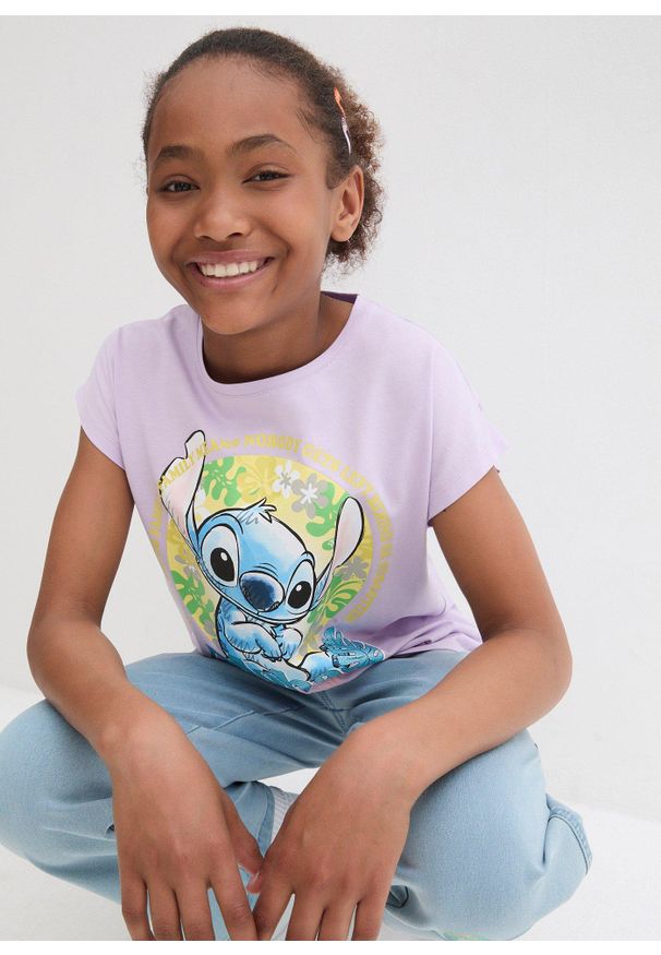 bonprix - Shirt dziewczęcy Disney Stitch. Kolor: fioletowy. Materiał: bawełna. Wzór: motyw z bajki