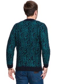 Wrangler - MĘSKI SWETER WRANGLER JACQUARD KNIT DARK NAVY W8641QHAE. Materiał: skóra, żakard, dzianina #3