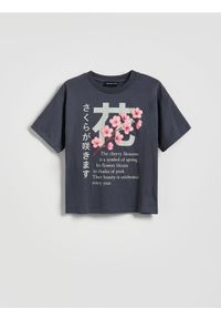 Reserved - T-shirt z nadrukiem - ciemnoszary. Kolor: szary. Materiał: bawełna. Wzór: nadruk