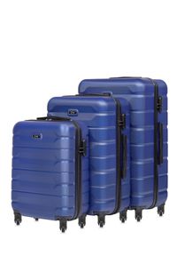 Ochnik - Komplet walizek na kółkach 19''/24''/28''. Kolor: niebieski. Materiał: guma, poliester, materiał, kauczuk
