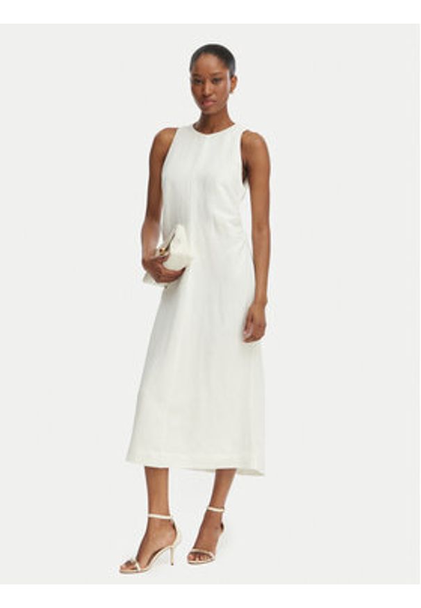 BOSS Sukienka letnia C_Delinna 50559243 Écru Regular Fit. Kolor: kremowy. Materiał: wiskoza. Sezon: lato