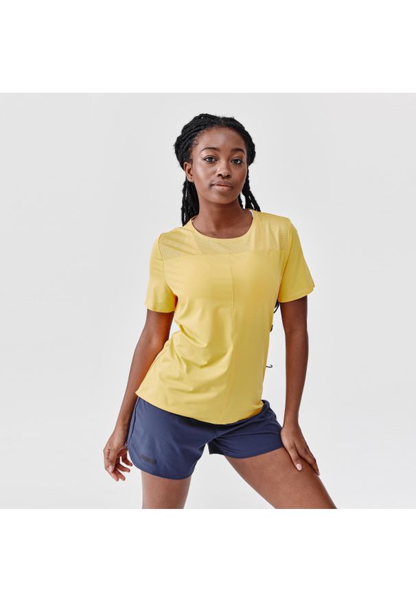 KALENJI - Koszulka do biegania damska Kalenji Dry+ Breath. Kolor: żółty. Materiał: materiał, elastan, tkanina, włókno, poliester. Sport: bieganie