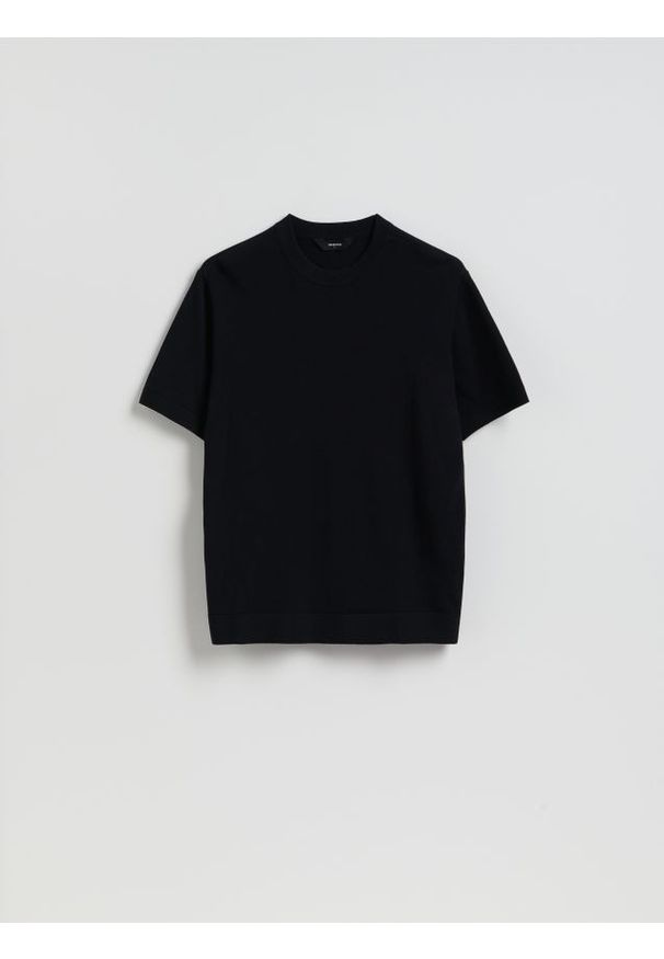 Reserved - Sweter z krótkim rękawem - czarny. Kolor: czarny. Materiał: dzianina, bawełna. Długość rękawa: krótki rękaw. Długość: krótkie