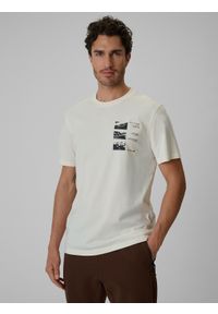 4f - 4F T-shirt regular z nadrukiem męski - biały XXL. Okazja: na co dzień. Kolor: biały. Materiał: materiał. Wzór: nadruk. Styl: casual, sportowy #1