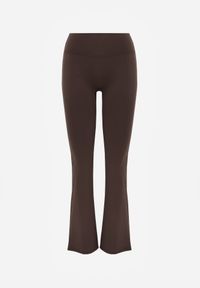 Renee - Brązowe Legginsy Flare High Waist Ozdobione z Tyłu Modelującym Marszczeniem Deinoreia. Okazja: na co dzień. Stan: podwyższony. Kolor: brązowy. Wzór: aplikacja. Styl: elegancki, casual #7