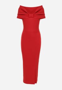Born2be - Czerwona Sukienka Maxi Bez Ramiączek z Ozdobną Kokardą i Rozcięciem Marigore. Typ kołnierza: kokarda. Kolor: czerwony. Długość rękawa: bez ramiączek. Długość: maxi #4