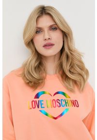 Love Moschino bluza damski kolor pomarańczowy. Okazja: na co dzień. Kolor: pomarańczowy. Wzór: nadruk. Styl: casual #3