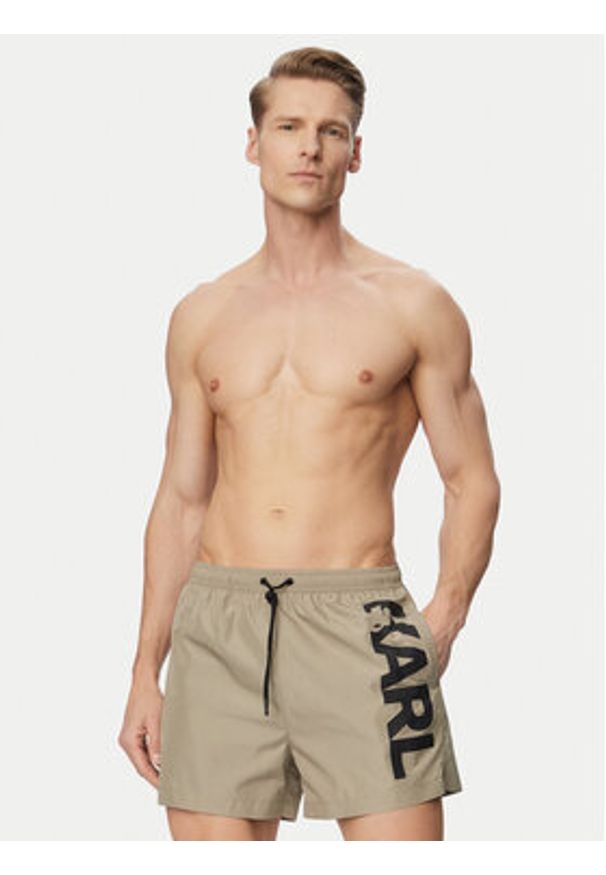 Karl Lagerfeld - KARL LAGERFELD Szorty kąpielowe A1M46013 Beżowy Regular Fit. Kolor: beżowy. Materiał: syntetyk