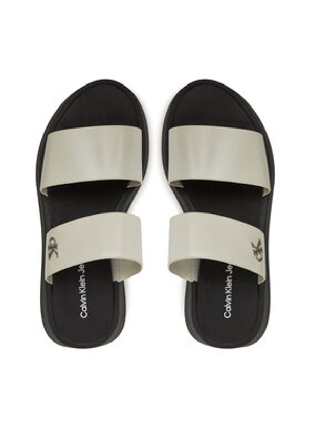 Calvin Klein Jeans Klapki Sandal Slide Double Strap YW0YW01694 Biały. Kolor: biały. Materiał: skóra