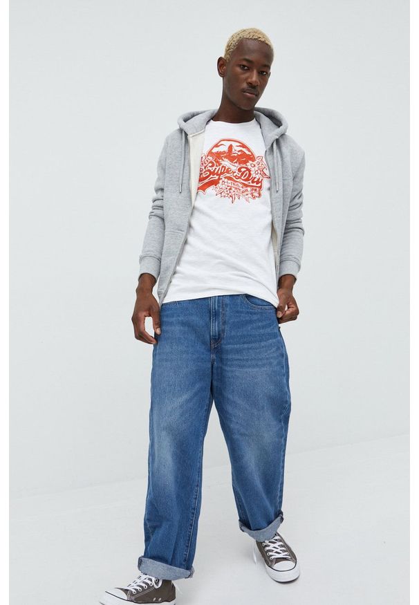 Superdry bluza męska kolor szary z kapturem melanżowa. Okazja: na co dzień. Typ kołnierza: kaptur. Kolor: szary. Materiał: bawełna, dzianina. Wzór: melanż. Styl: casual
