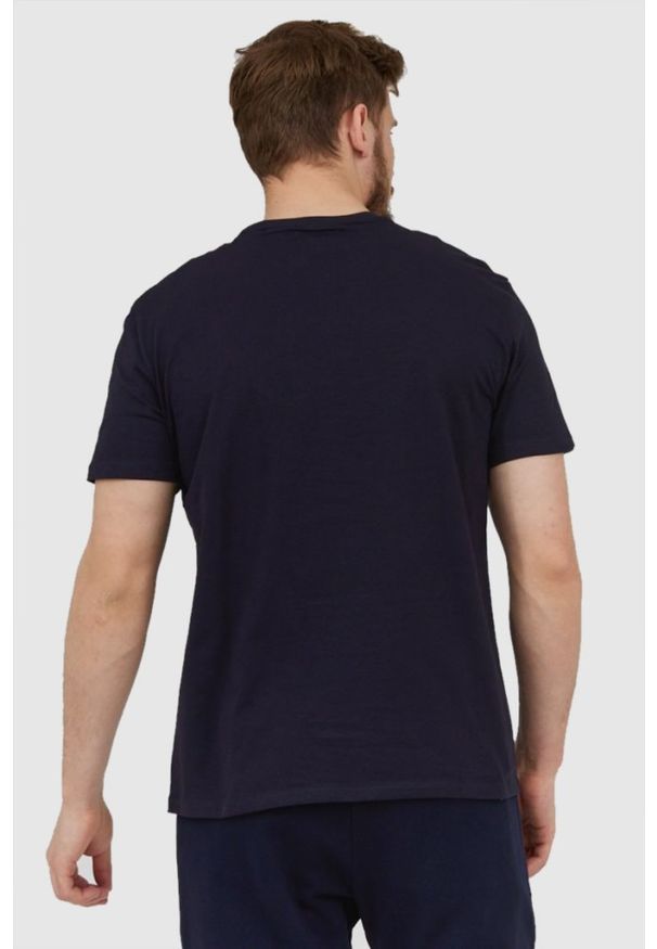 Armani Exchange - ARMANI EXCHANGE Granatowy t-shirt męski z dużym logo, Rozmiar M. Kolor: niebieski. Materiał: prążkowany