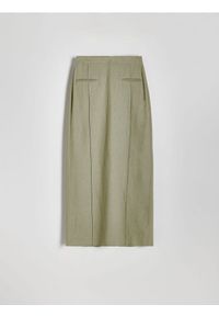 Reserved - Spódnica midi - zielony. Kolor: zielony. Materiał: tkanina, len. Wzór: gładki #1