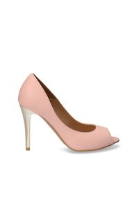 Arturo Vicci - Czółenka różowe peep toe. Nosek buta: otwarty. Kolor: różowy. Materiał: skóra ekologiczna. Obcas: na obcasie. Wysokość obcasa: wysoki #1