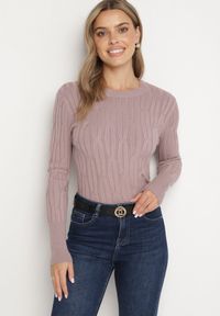 Born2be - Jasnofioletowy Sweter z Wiskozą Ozdobiony Tłoczeniem Savinia. Okazja: na spotkanie biznesowe, na co dzień. Kolor: fioletowy. Materiał: wiskoza. Wzór: aplikacja. Styl: casual, elegancki, biznesowy #6