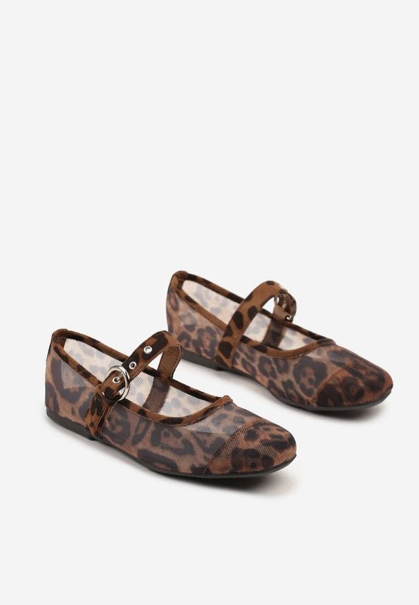 Born2be - Panterkowe Siateczkowe Balerinki z Ozdobnym Paskiem Odraelle. Okazja: na co dzień. Zapięcie: pasek. Wzór: aplikacja. Sezon: lato. Styl: elegancki, casual