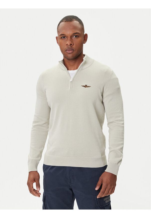Aeronautica Militare Sweter 252MA1578UL00506 Beżowy Regular Fit. Kolor: beżowy. Materiał: bawełna