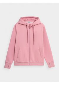 4f - Bluza dresowa rozpinana z kapturem damska. Typ kołnierza: kaptur. Kolor: różowy. Materiał: dresówka #1