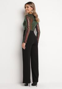 Born2be - Czarny Błyszczący Długi Kombinezon z Kopertowym Dekoltem i Paskiem Rietia. Kolor: czarny. Długość: długie #2