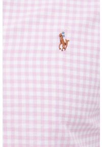 Polo Ralph Lauren Koszula bawełniana męska kolor różowy slim z kołnierzykiem button-down. Typ kołnierza: button down, polo. Kolor: różowy. Materiał: bawełna. Długość rękawa: długi rękaw. Długość: długie. Wzór: aplikacja
