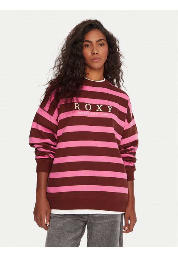 Roxy Bluza Strictly Stripes ERJFT05004 Różowy Oversize. Kolor: różowy. Materiał: bawełna, syntetyk