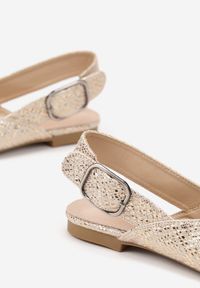 Renee - Złote Sandały Vices Typu Slingback z Wkładką ze Skóry Naturalnej Rallora. Okazja: na co dzień, na spacer. Zapięcie: sprzączka. Kolor: złoty. Materiał: skóra. Wzór: nadruk. Obcas: na obcasie. Styl: elegancki, casual. Wysokość obcasa: średni #3