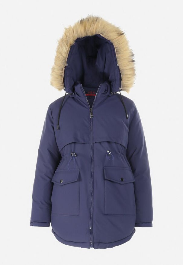 Born2be - Granatowa Kurtka Parka z Odpinanym Kapturem i Futerkiem Noizie. Okazja: na co dzień. Kolor: niebieski. Materiał: futro. Styl: elegancki, casual