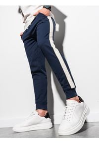 Ombre Clothing - Spodnie męskie dresowe joggery P951 - granatowe - XXL. Kolor: niebieski. Materiał: dresówka #9