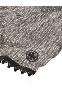 Tory Burch - TORY BURCH - Szary szalik z logo. Kolor: srebrny. Materiał: materiał. Wzór: aplikacja #3