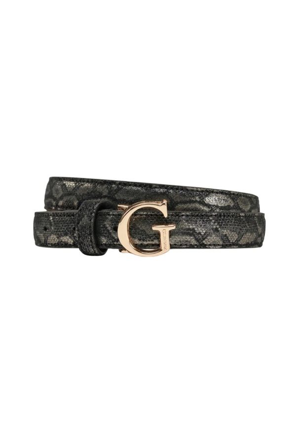 Guess - GUESS Czarny damski pasek z printem węża Adj Belt H30. Kolor: czarny. Wzór: nadruk