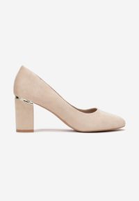 Renee - Beżowe Czółenka na Słupku z Wkładką ze Skóry Naturalnej Wenidega. Kolor: beżowy. Materiał: skóra. Obcas: na słupku. Styl: elegancki, wizytowy #4