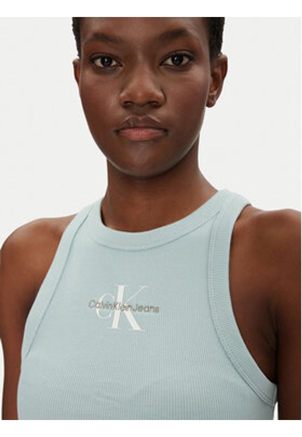 Calvin Klein Jeans Top Monologo J20J225301 Niebieski Slim Fit. Kolor: niebieski. Materiał: bawełna