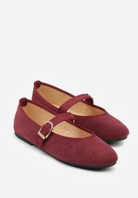 Renee - Bordowe Balerinki Mary Jane z Klamrą Zaurg. Okazja: na co dzień. Zapięcie: klamry. Kolor: czerwony. Materiał: jeans. Styl: klasyczny, casual, elegancki #6