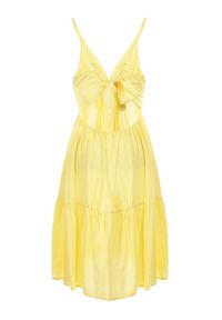 Born2be - Żółta Sukienka z Wiskozy Aikena. Kolor: żółty. Materiał: wiskoza. Długość rękawa: na ramiączkach. Typ sukienki: kopertowe. Długość: mini #3