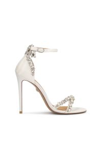 Kazar - Białe ślubne sandały zdobione cyrkoniami. Okazja: na ślub cywilny, na wesele. Zapięcie: pasek. Kolor: biały. Materiał: tkanina. Wzór: aplikacja #1