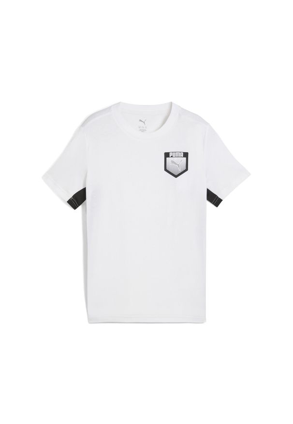 Puma - Młodzieżowa koszulka Active Sports z grafiką PUMA White. Kolor: biały. Materiał: guma. Wzór: nadruk. Sport: joga i pilates